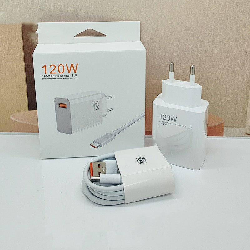 Incarcator Retea Super Charge pentru Telefon, Vivimall, 120W Standard UE, Port USB-B cu Cablu TYPE-C de 1m Inclus, Alb - vivimall.ro