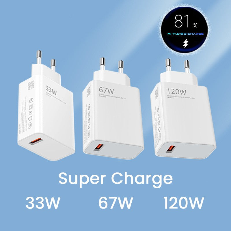 Incarcator Retea Super Charge pentru Telefon, Vivimall, 120W Standard UE, Port USB-B cu Cablu TYPE-C de 1m Inclus, Alb - vivimall.ro