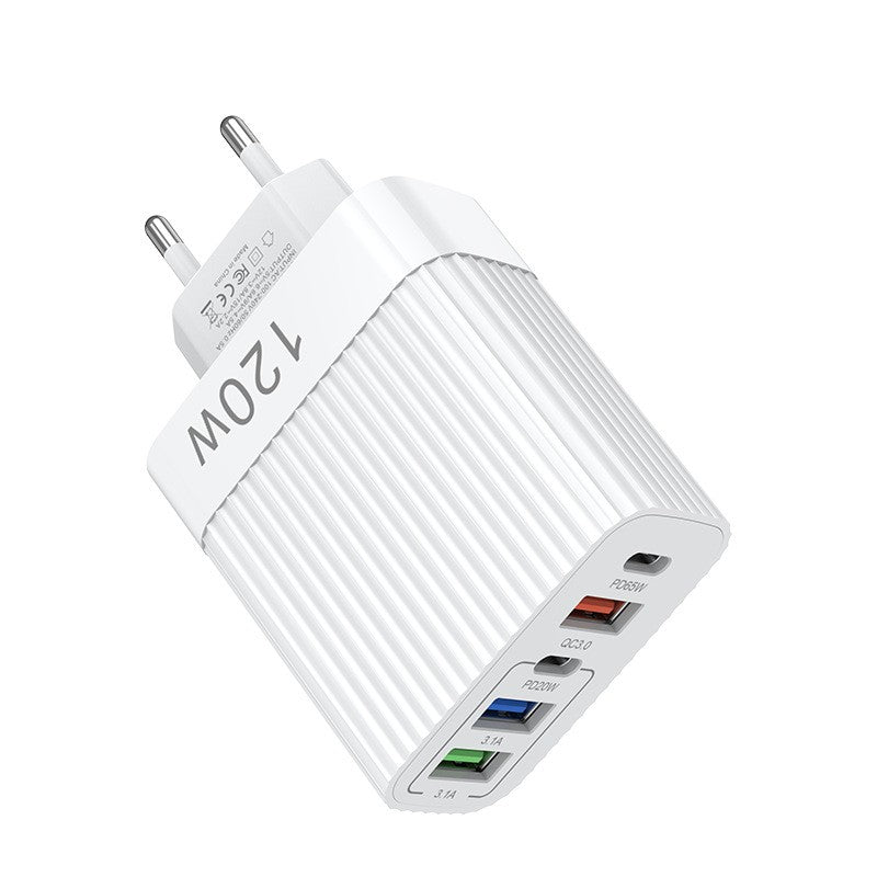 Incarcator Retea pentru Telefon, Vivimall, Super Fast Charger Multi-Port, Power Delivery 120W, 3 USB-A, 2 TYPE-C, Compatibil Telefon si Tableta, Alb - vivimall.ro