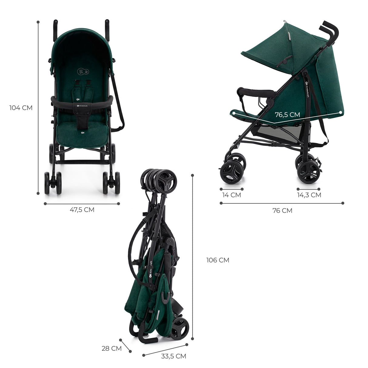 CARUCIOR SPORT KINDERKRAFT TIK, TIP UMBRELA, GREEN FOREST