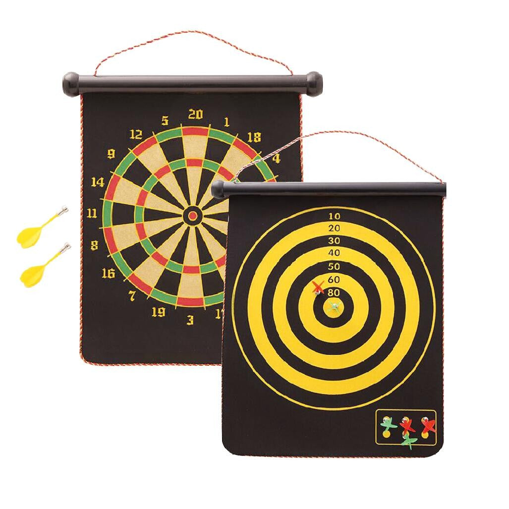 Joc magnetic darts cu două fețe de joc și 6 săgeți incluse, dimensiuni 37x40 cm, design clasic multicolor