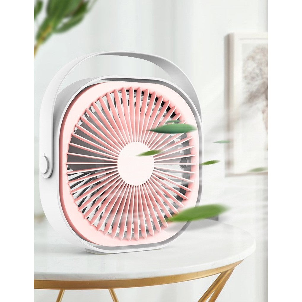 Mini ventilator pentru birou cu usb, Vivimall, rotire 360 grade, 3 viteze, 1500 mA, 13.5 x 12,8, Roz - vivimall.ro