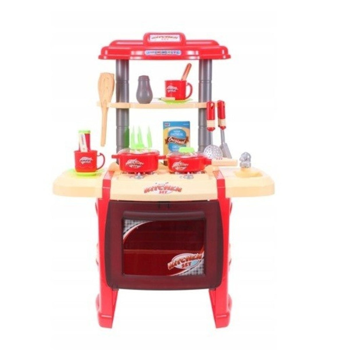 SET DE JOACA MALPLAY BUCATARIE PENTRU COPII CU ACCESORII SI CUPTOR ROSU 65 CM