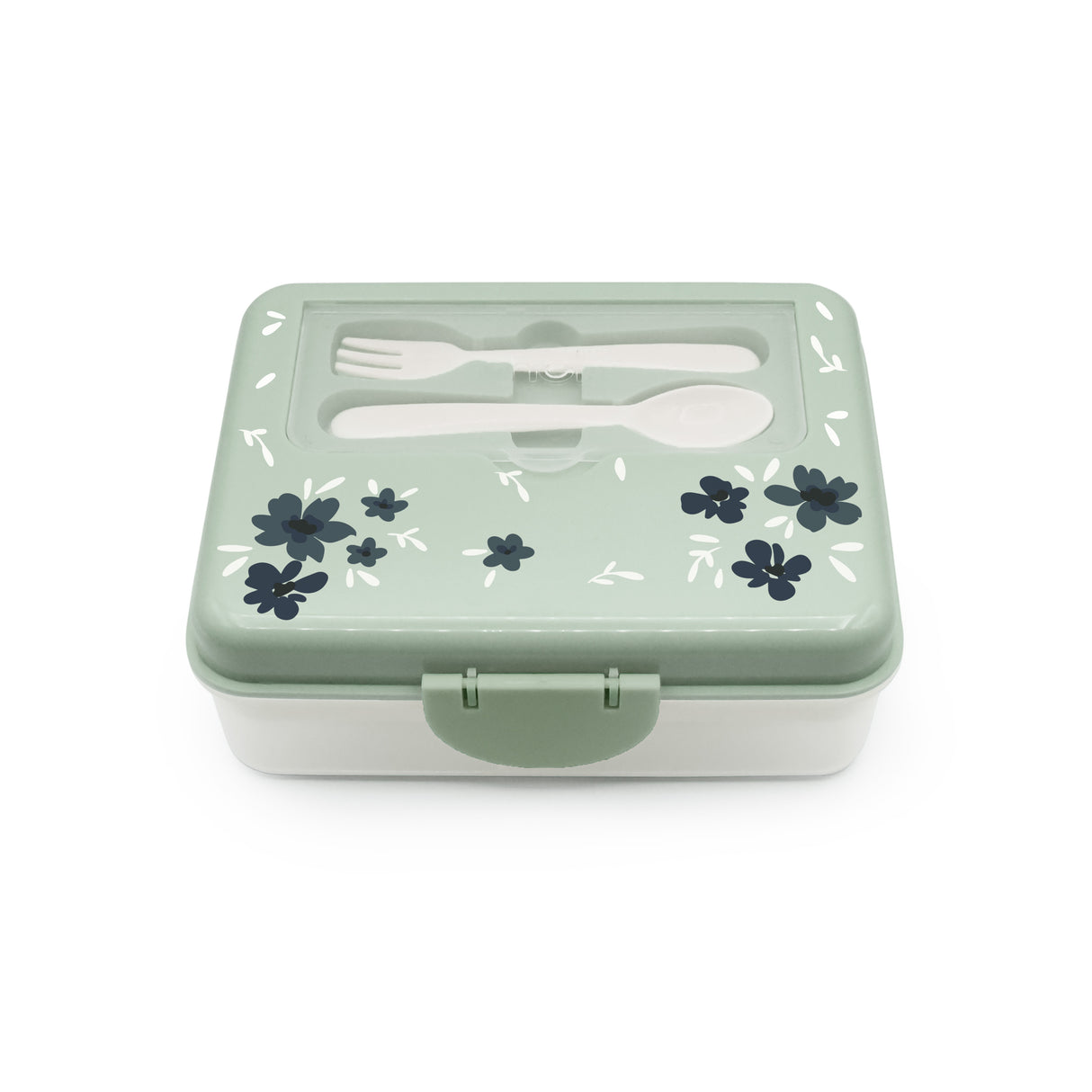 CUTIE PRANZ BENTO 2 NIVELE CU TACAMURI MELII FLORI ALBASTRE