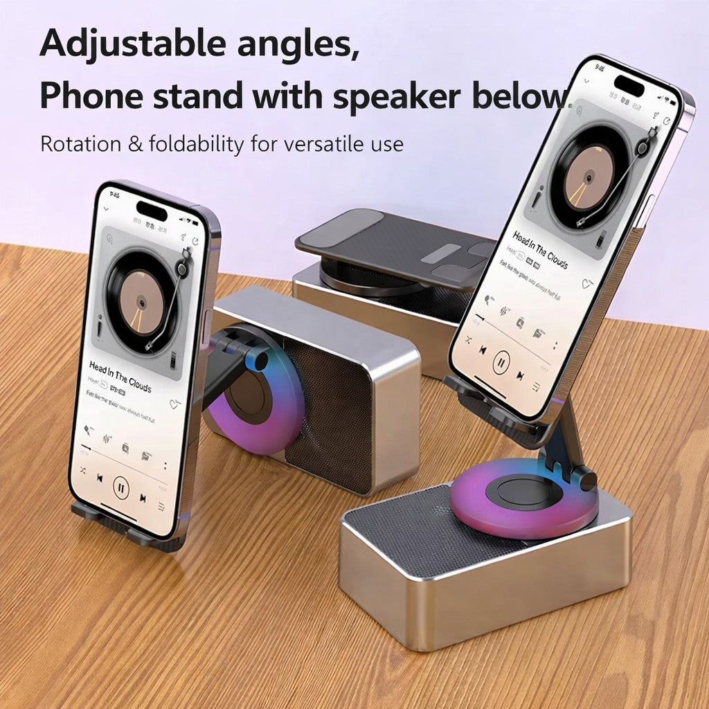 Suport Telefon cu Boxa Bluetooth, Flippy, Rotativ, Compact, Wireless, 18 x 9 cm, Negru - vivimall.ro