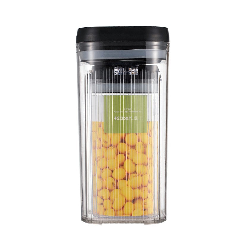 Cutii de Depozitare Alimente, Vivimall, Set din 2 Cutii de Tip Container de 1.2 si 2.5 l, Recipiente pentru Cereale in Bucatarie, Transparente cu Capac Negru - vivimall.ro