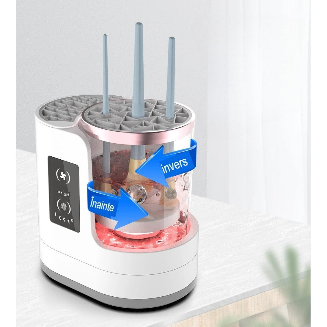 Dispozitiv Portabil de Curatare a Pensulelor de Machiaj, Vivimall, cu Functie de Uscare, 5V, 850RPM, Cablu 1.2 m, 17.3 x 12.1 x 17.5 cm, Alb - vivimall.ro