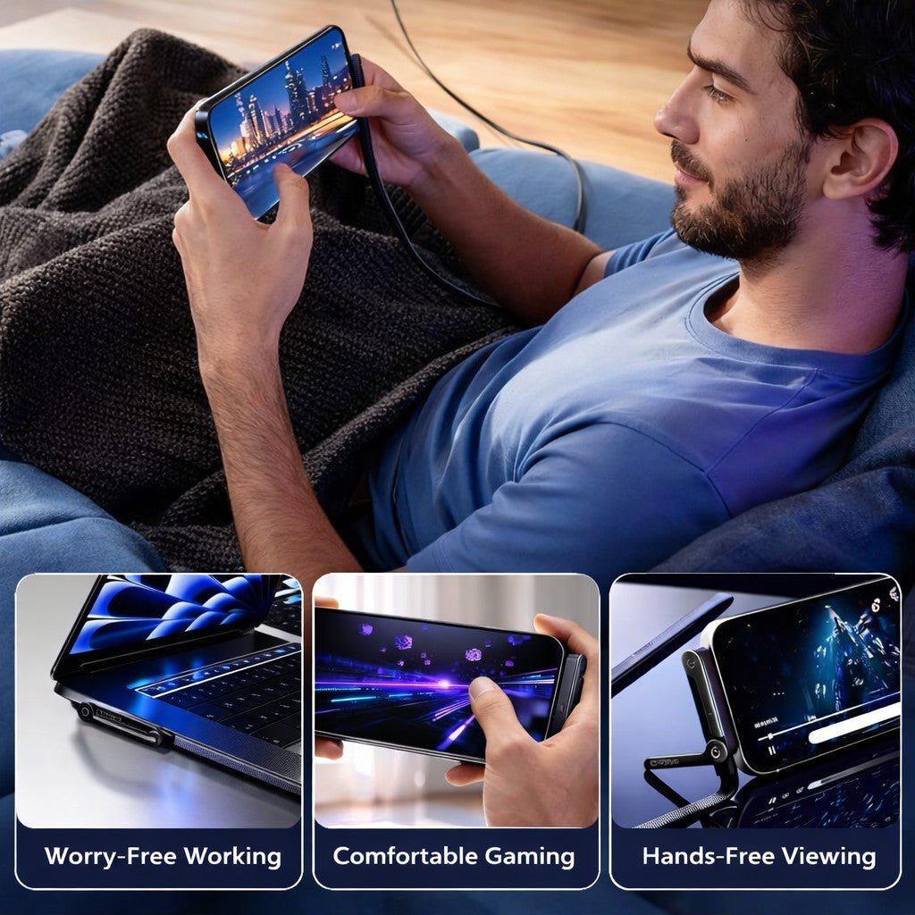 Cablu Incarcare USB Type C Gaming, Flippy, Conector Unghi 90 Grade, Suport Telefon, 240W, 1.5 m, Negru - vivimall.ro