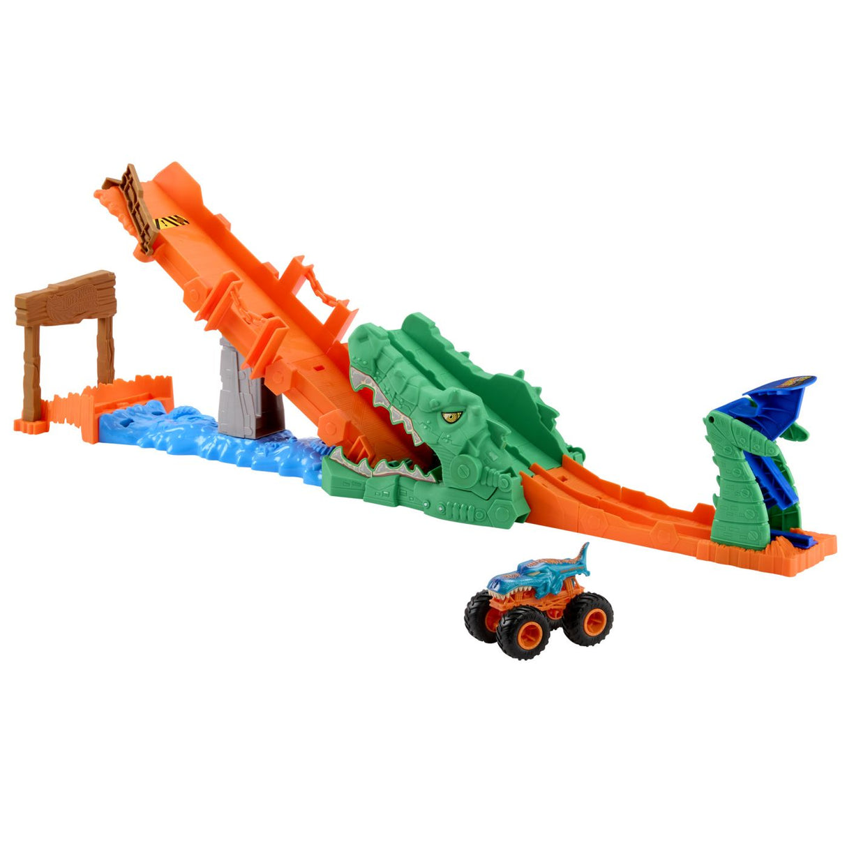 HOT WHEELS MONSTER TRUCK SET DE JOACA PROVOCAREA CROCODILULUI CU MASINUTA MEGA WREX