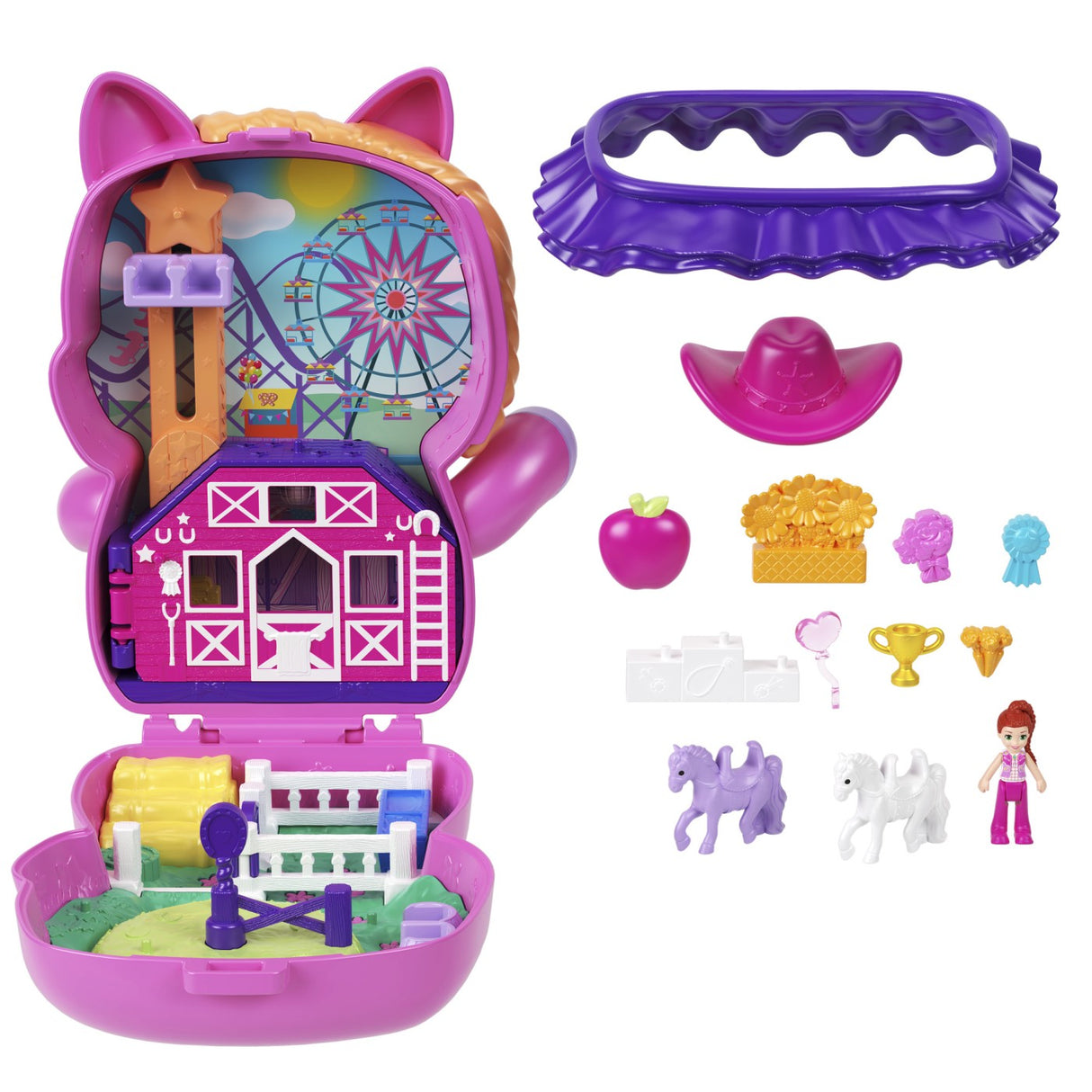 POLLY POCKET SET GENTUTA ANIMALUT PONEI LA RODEO CU ACCESORII