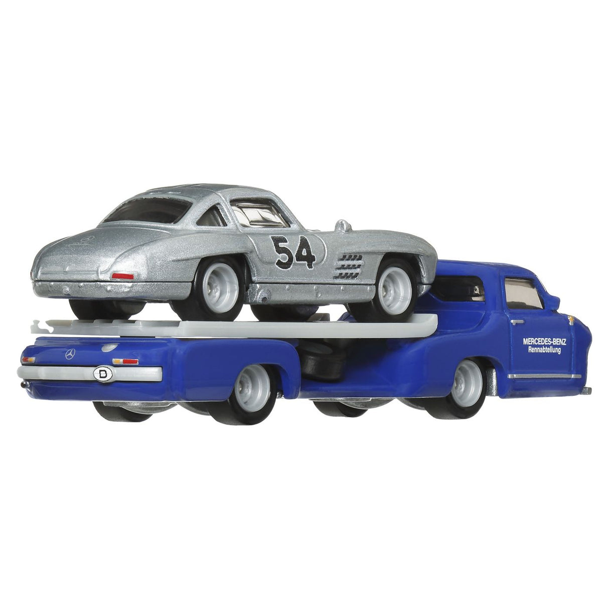HOT WHEELS TRANSPORTATOR MERCEDES-BENZ 55 BLAUES WUNDER CU MASINUTA MERCEDES-BENZ 300 SL SCARA 1:64