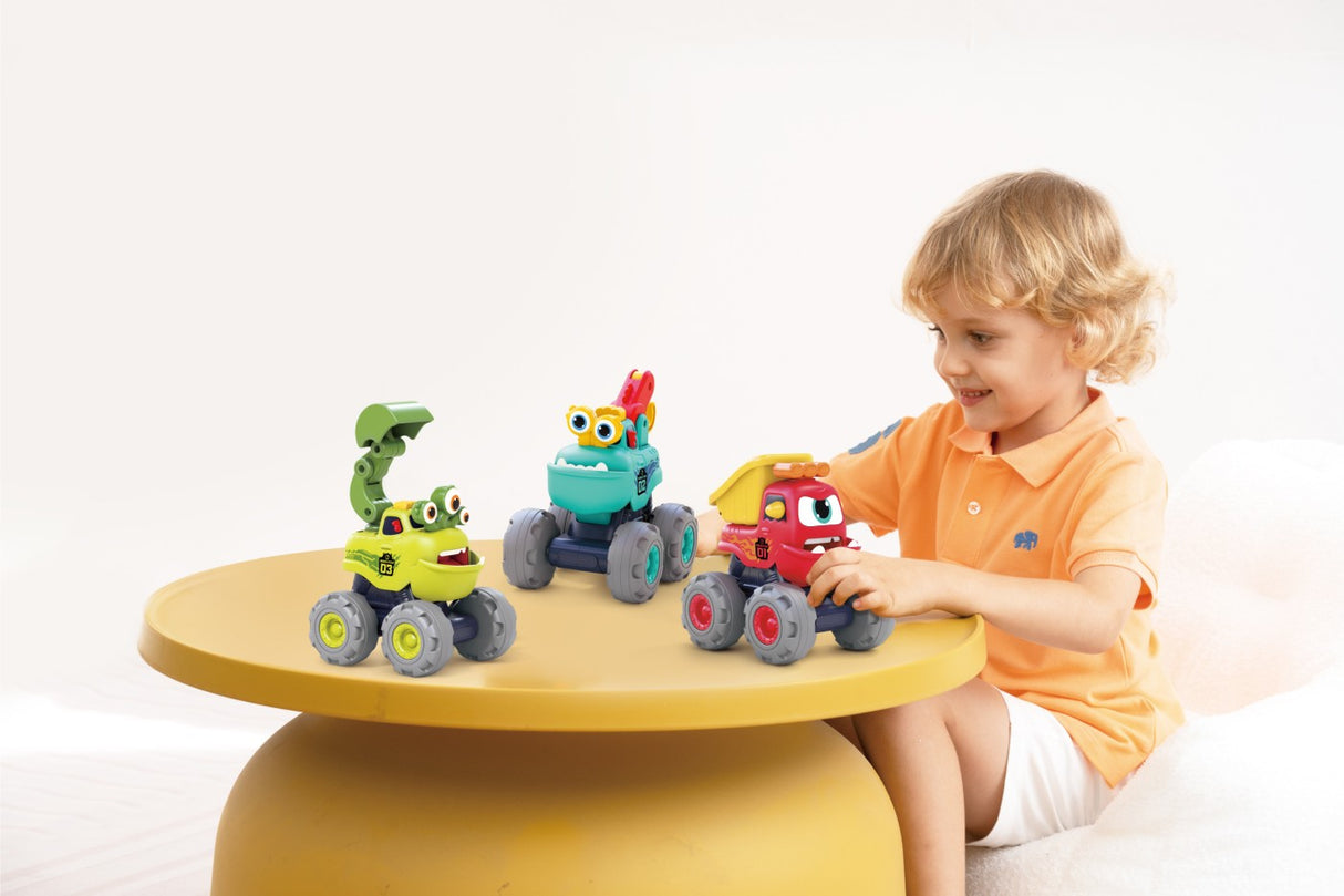 SET 3 MASINUTE DE CONSTRUCTIE MONSTRULETII AMUZANTI CU FRICTIUNE