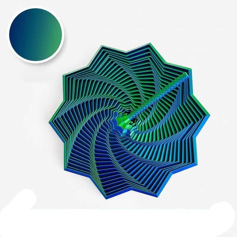 Jucarie decompresie, Stea 3D octogonala, maner spirala turn magic geometric, 17 cm, Verde Albastru