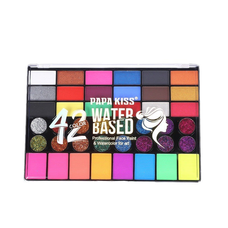Paleta 42 Culori Vopsea de Fata, Vivimall, Pigment Fosforescent, Activare cu Apa, 20 x 14 x 1.6 cm, Multicolor - vivimall.ro