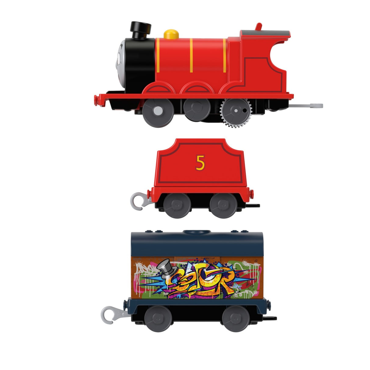 THOMAS LOCOMOTIVA MOTORIZATA GRAFFITI JAMES CU 2 VAGOANE