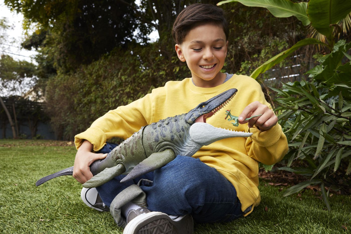 JURASSIC WORLD REBIRTH BITE N BLAST DINOZAUR MOSASAURUS INTERACTIV CU MISCARI SI FUNCTIE SPECIALA 50CM
