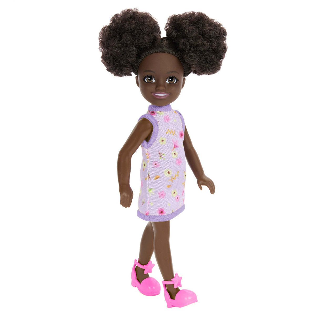 BARBIE PAPUSA CHELSEA CREOLA CU PAR AFRO SI ROCHITA MOV