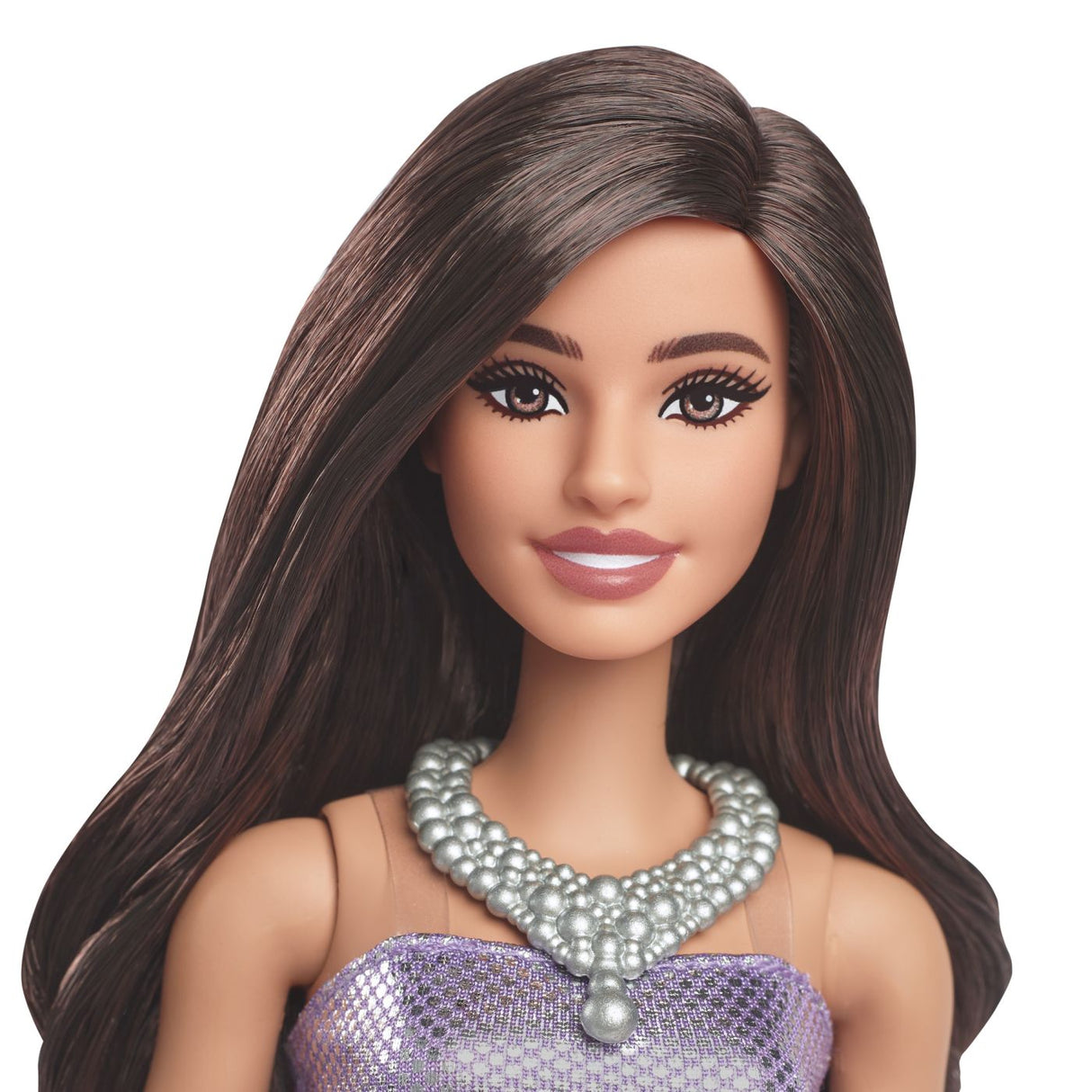 BARBIE FASHIONISTAS PAPUSA BARBIE BRUNETA CU ROCHIE MOV SI COLIER