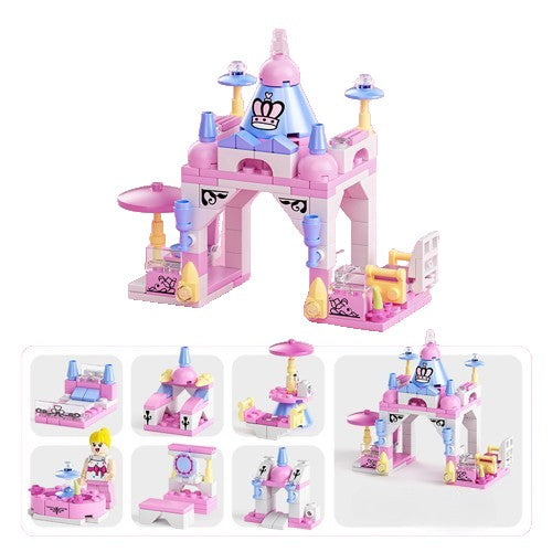 Set de construcție Castelul Prințesei 6 în 1, 131 piese multicolor, vedere frontală cutie