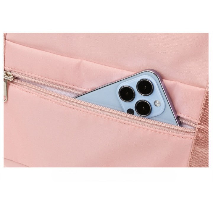 Geanta Pliabila, Vivimall, pentru Voiaj, Buzunare Multiple, de Mana, Impermeabila, Material Textil, Capacitate 8 Kg, Dimensiune Deschisa 42x28x10 cm, Roz - vivimall.ro