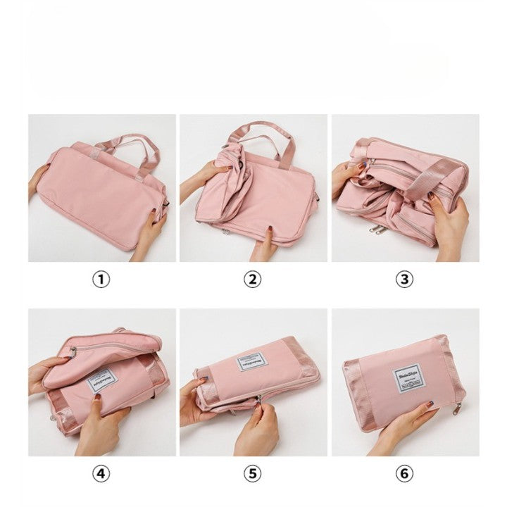 Geanta Pliabila, Vivimall, pentru Voiaj, Buzunare Multiple, de Mana, Impermeabila, Material Textil, Capacitate 8 Kg, Dimensiune Deschisa 42x28x10 cm, Roz - vivimall.ro