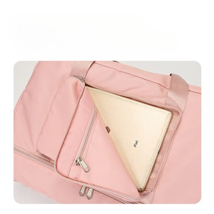 Geanta Pliabila, Vivimall, pentru Voiaj, Buzunare Multiple, de Mana, Impermeabila, Material Textil, Capacitate 8 Kg, Dimensiune Deschisa 42x28x10 cm, Roz - vivimall.ro