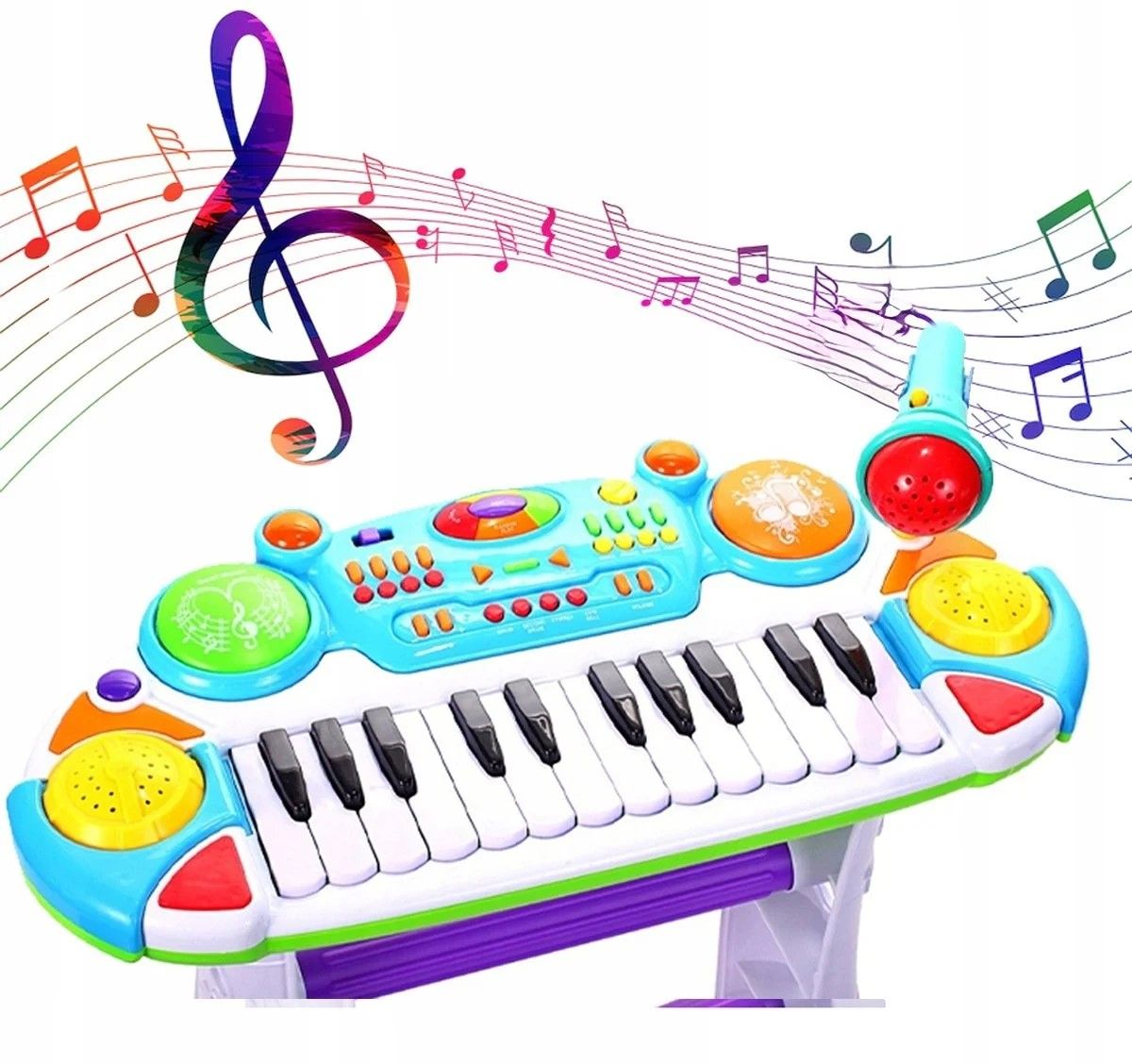 INSTRUMENT MUZICAL PIANINA ELECTRONICA MALPLAY CU SCAUN SI MICROFON 45 CM INALTIME ALBASTRU
