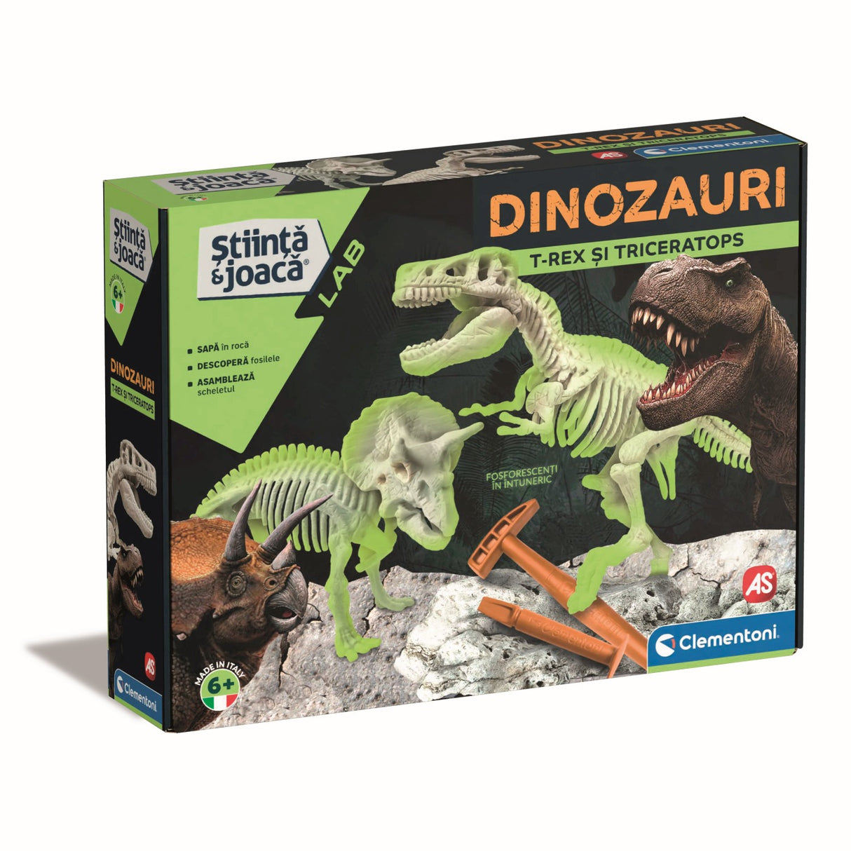 DESCOPERA DINOZAURUL T-REX & TRICERAPTOR FLUO STIINTA SI JOACA