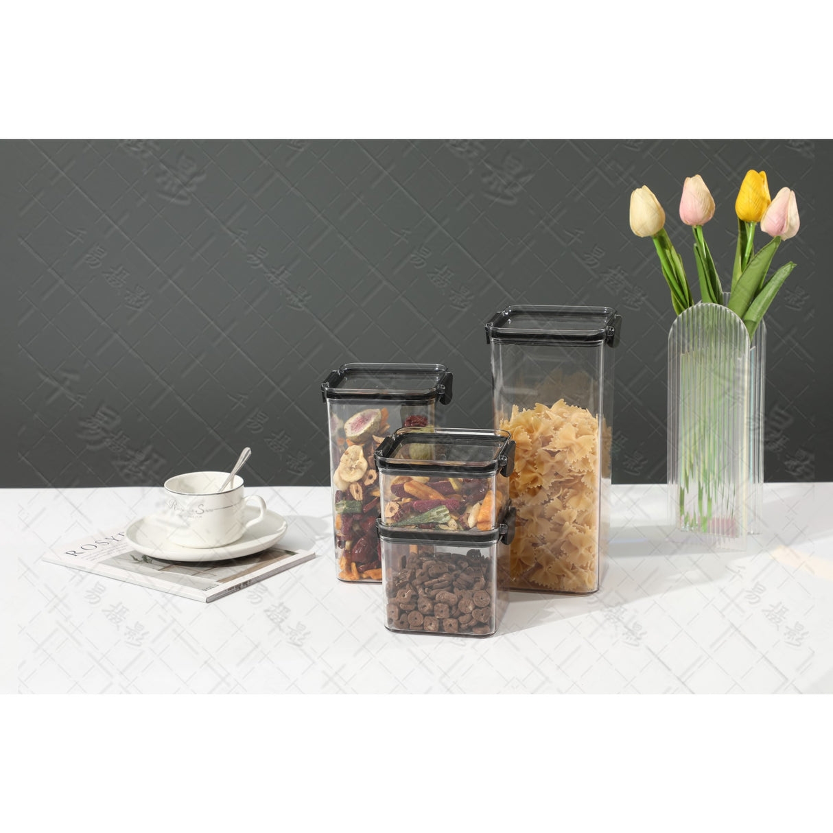 Set 8 Recipiente din Plastic, Vivimall, pentru Alimente/Obiecte, Inchidere Ermetica, 2 x 460 ml, 3 x 700 ml, 2 x 1300 ml, 1 x 1800 ml, Transparent - vivimall.ro