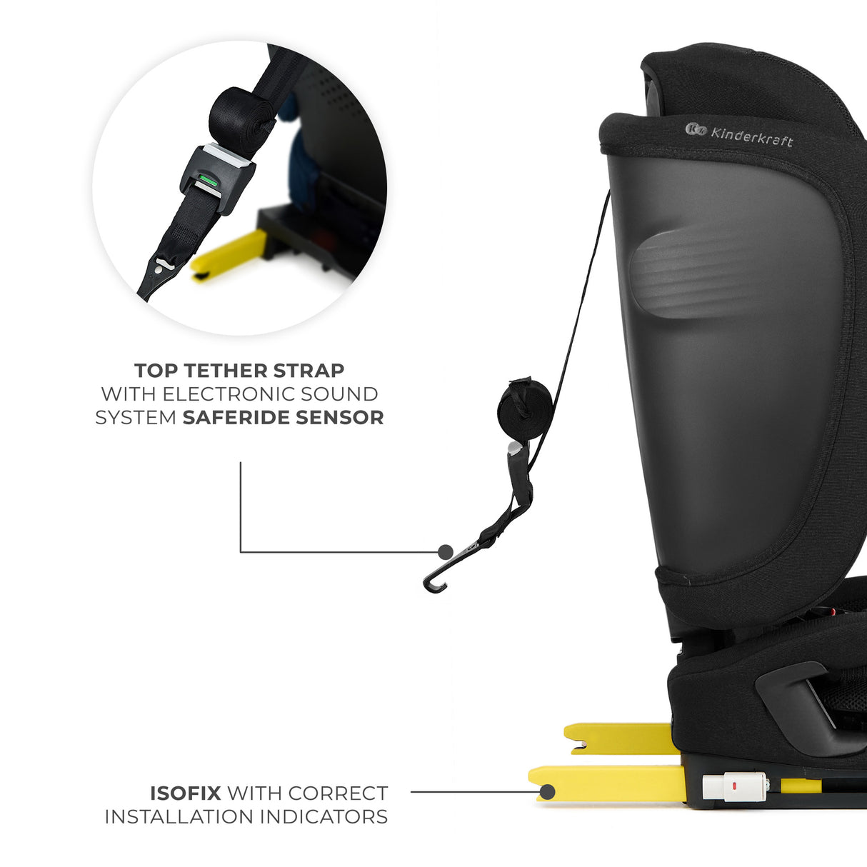SCAUN AUTO KINDERKRAFT FIX2GO 76-150 CM, BLACK