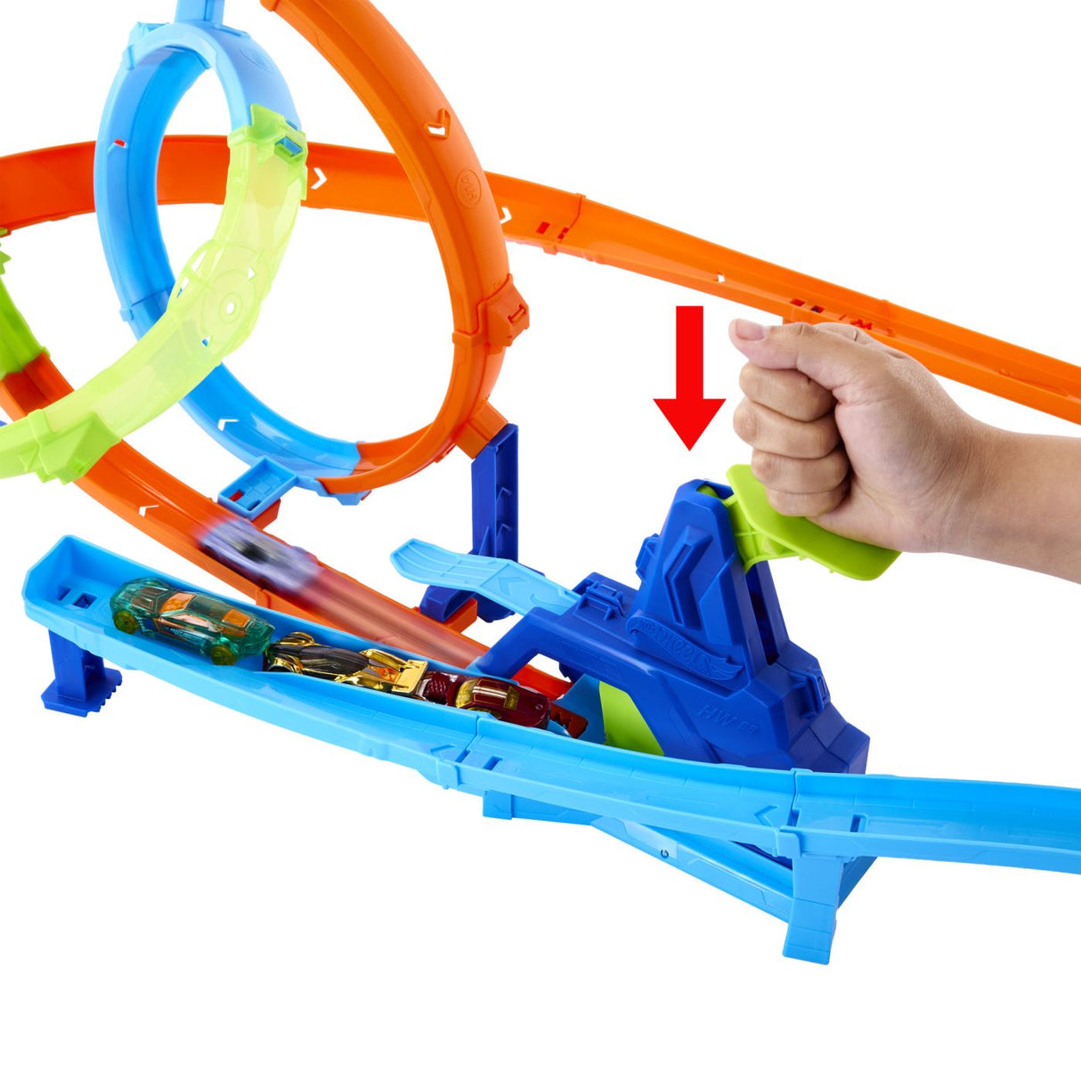 HOT WHEELS STUNT TRACKS PISTA CICLON DE LANSAREA RAPIDA CU MASINUTA INCLUSA
