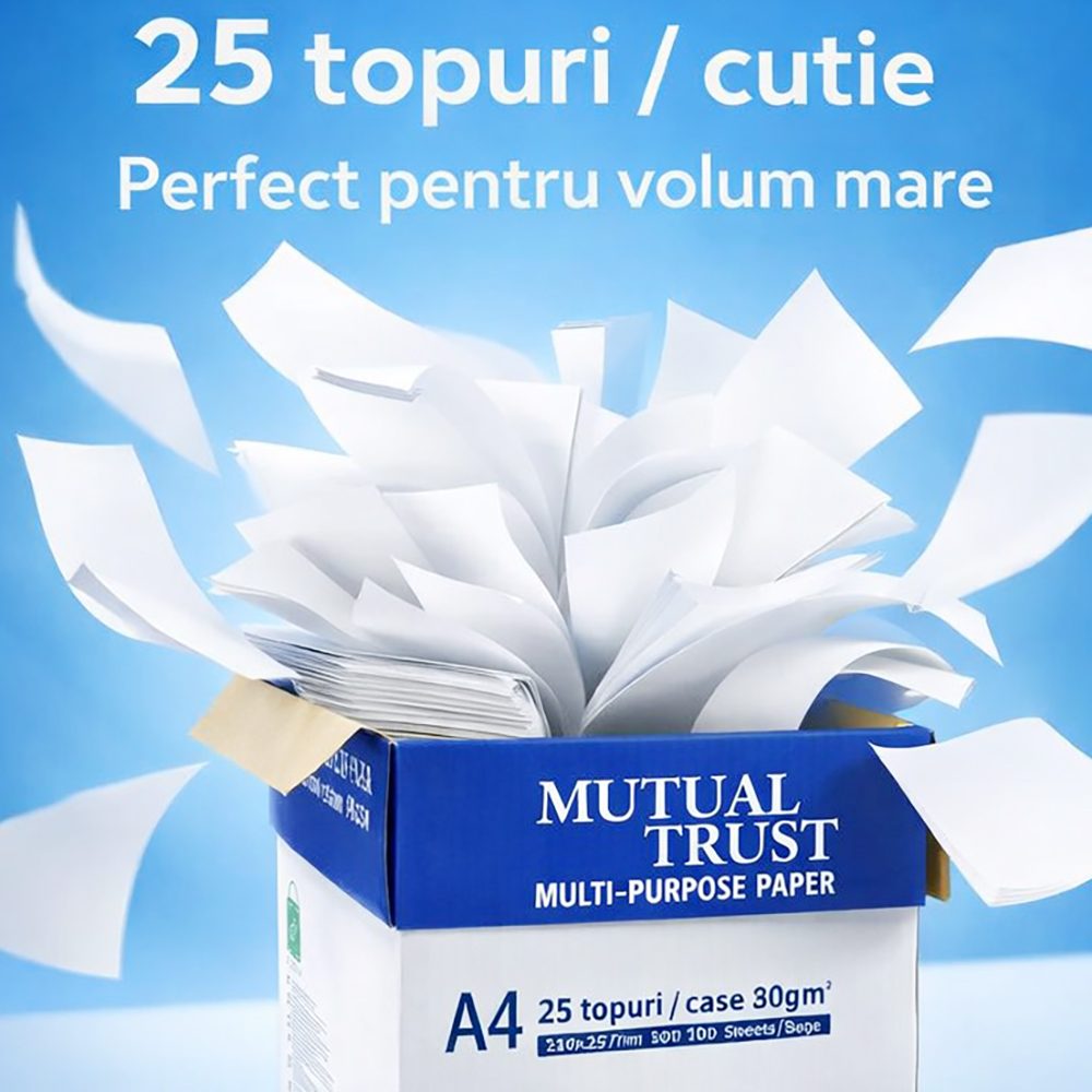 Hartie Copiator A4 Mutual Trust Cardboard, Flippy, 80 g/mp, 25 topuri x 100 coli/top (2500 coli), 210 x 297 mm, Hartie Multifunctionala pentru Printare, Copiere si Proiecte Creative - vivimall.ro