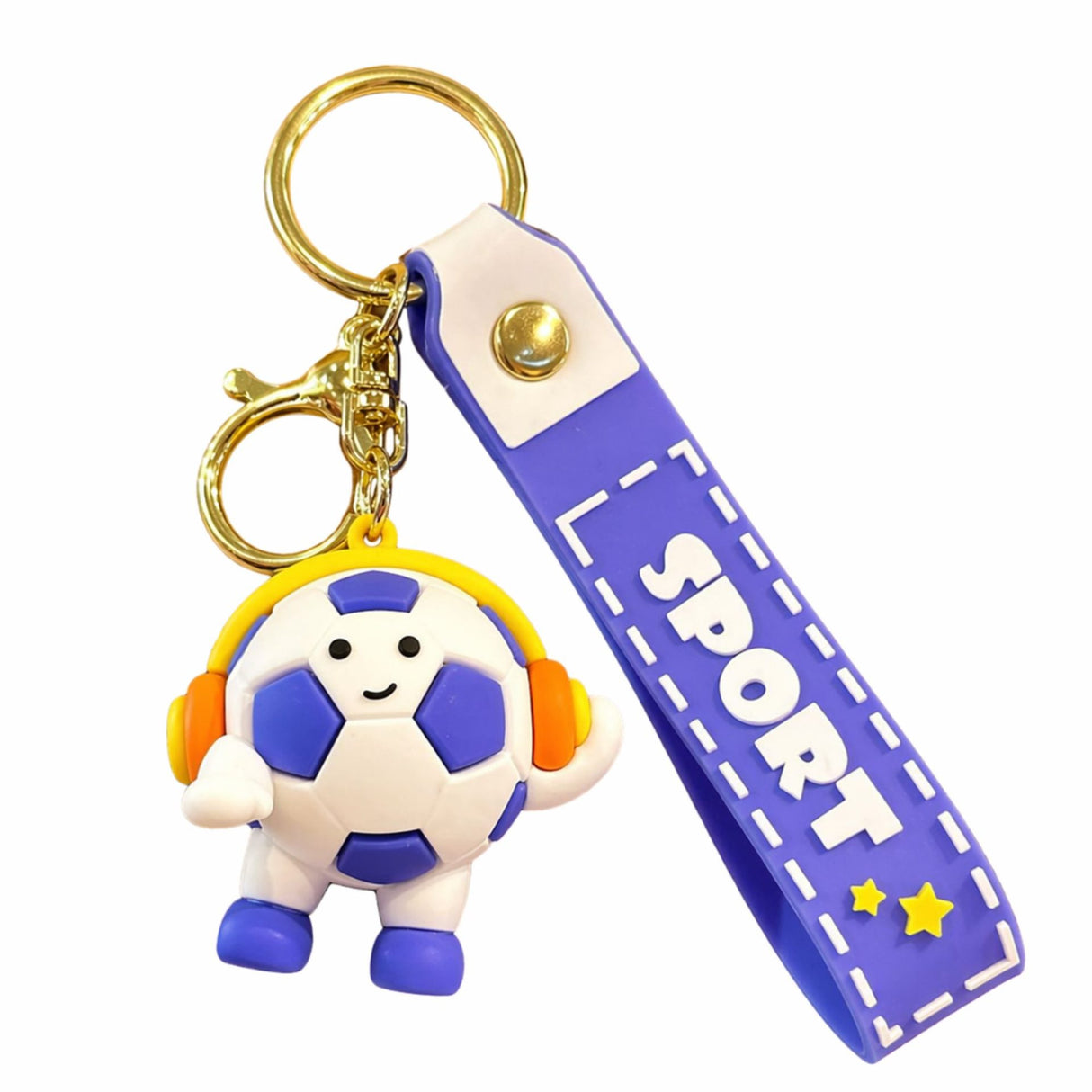 Breloc Chei, Flippy, Model Minge de Fotbal cu Casti, Cupa Mondiala, Accesoriu Pentru Chei si Rucsac, Material Acril, 50 g, Albastru Inchis - vivimall.ro