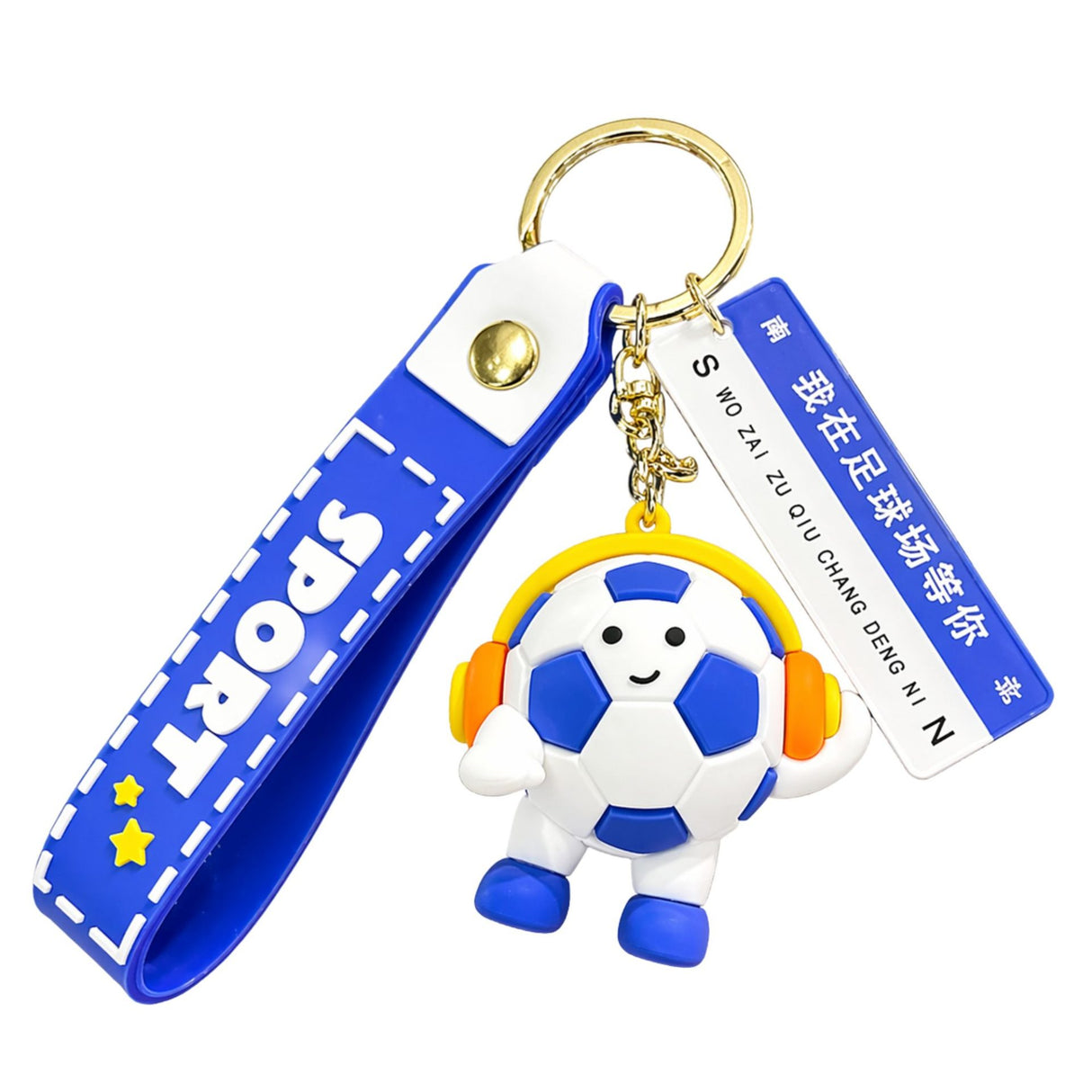 Breloc Chei, Flippy, Model Minge de Fotbal cu Casti, Mesaj Te aștept pe terenul de fotbal, Cupa Mondiala, Accesoriu Pentru Chei si Rucsac, Material Acril, 50 g, Albastru Inchis - vivimall.ro