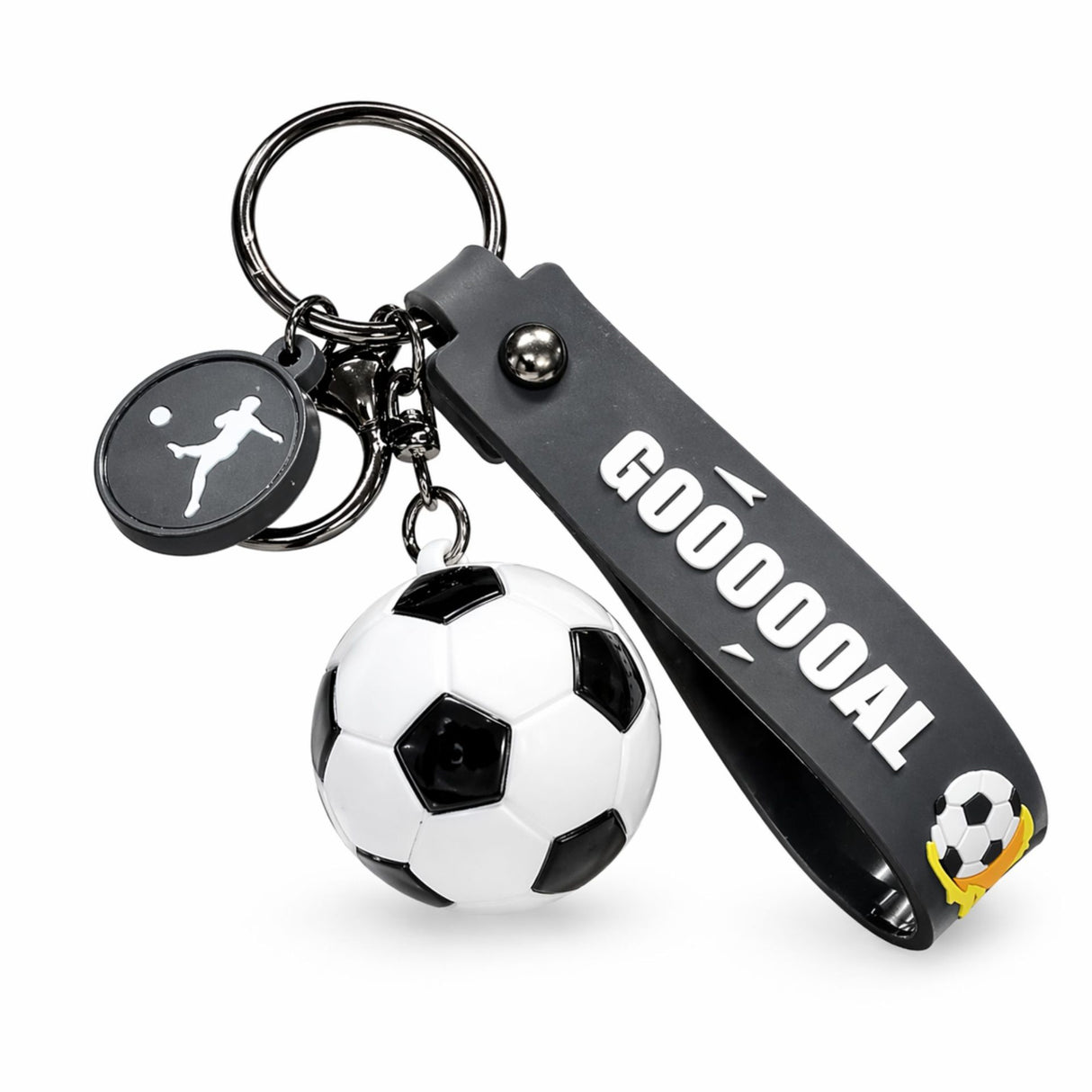 Breloc Chei, Flippy, Model Minge de Fotbal, Cupa Mondiala, Accesoriu Pentru Chei si Rucsac, Material Acril, 50 g, Alb/Negru - vivimall.ro