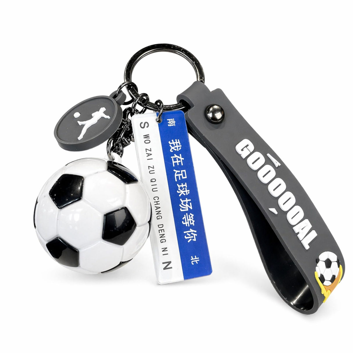 Breloc Chei, Flippy, Model Minge de Fotbal, Mesaj Te aștept pe Terenul de Fotbal, Cupa Mondiala, Accesoriu Pentru Chei si Rucsac, Material Acril, 50 g, Alb/Negru - vivimall.ro