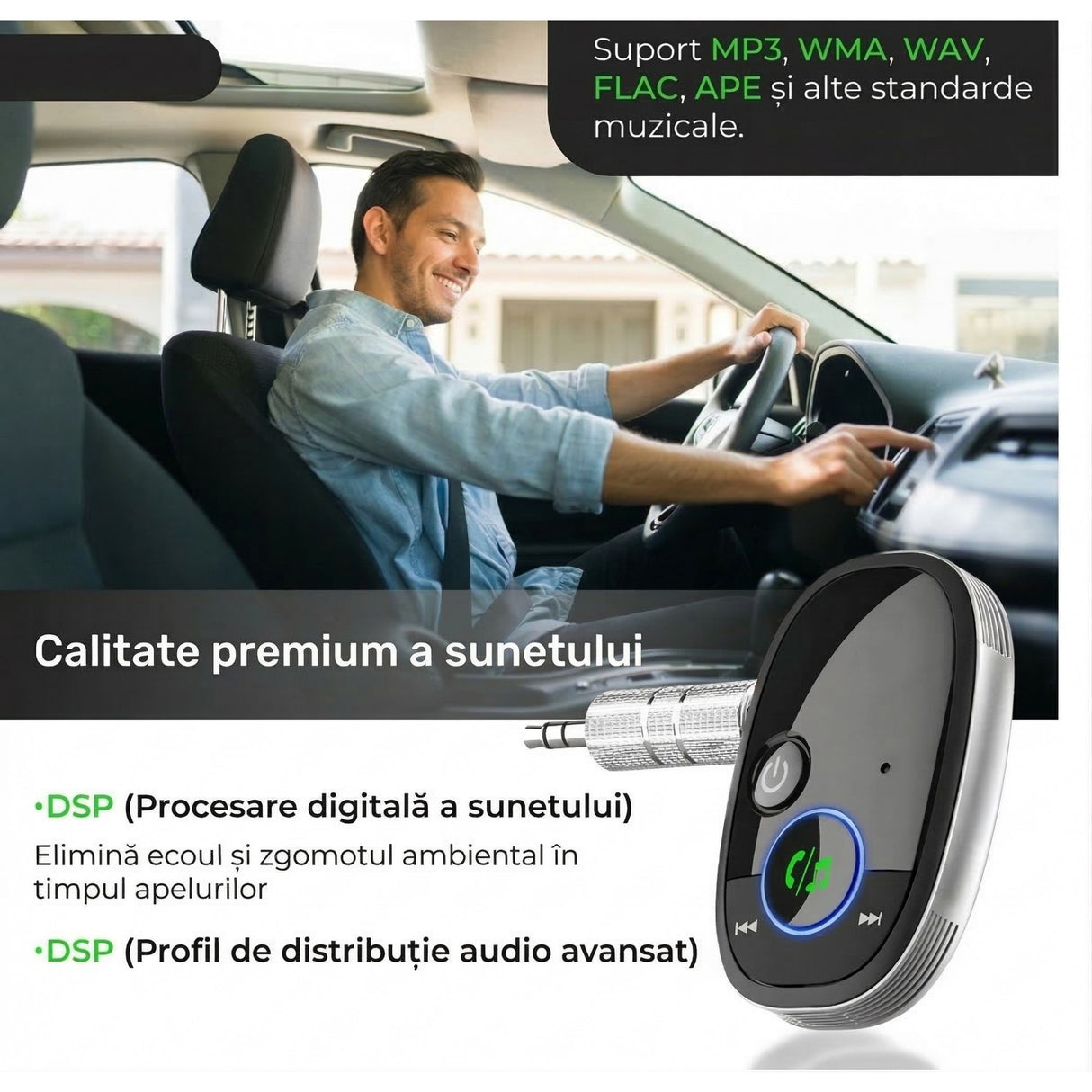 Adaptor Audio Bluetooth Auto, Flippy, BR06 T6, Pentru Telefon Mobil si Sistem Audio Auto