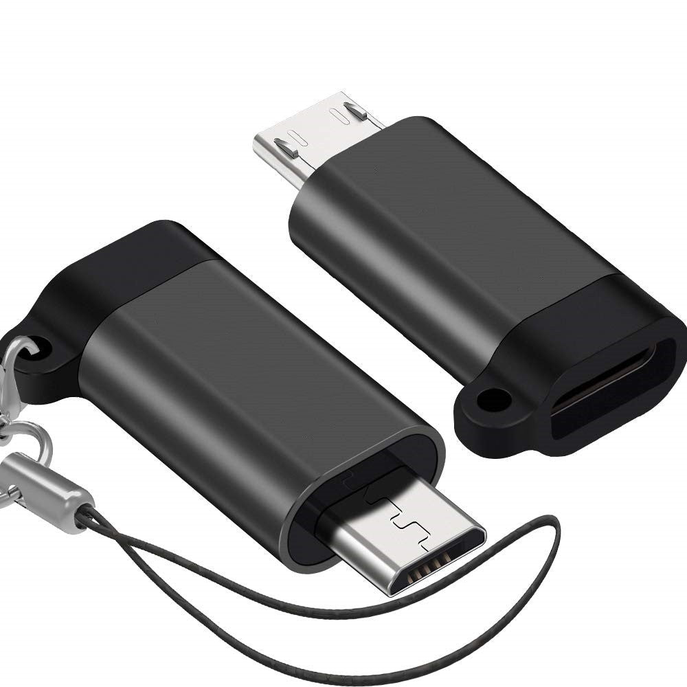 Adaptor Type C (mama) to micro USB (tata) cu Agatatoare Breloc inclusa, 2.5 cm lungime, Negru - vivimall.ro