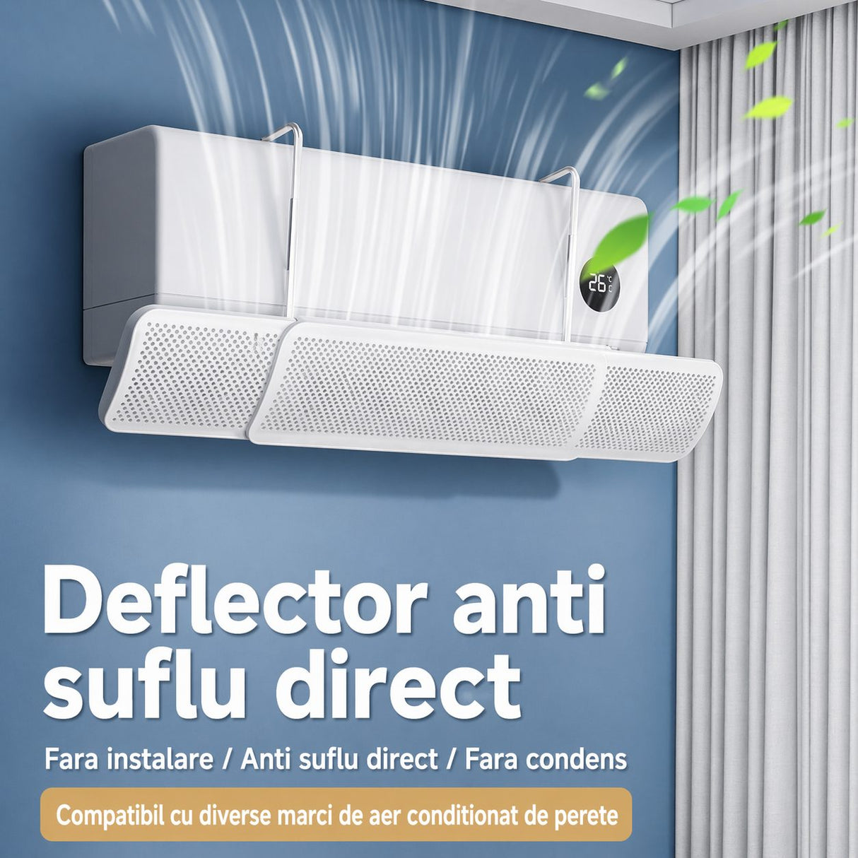 Panou Deflector Aer Conditionat, Flippy, pentru AC de Perete, Extensibil, Universal, Anti Suflu Direct, Fara Montaj, Alb - vivimall.ro