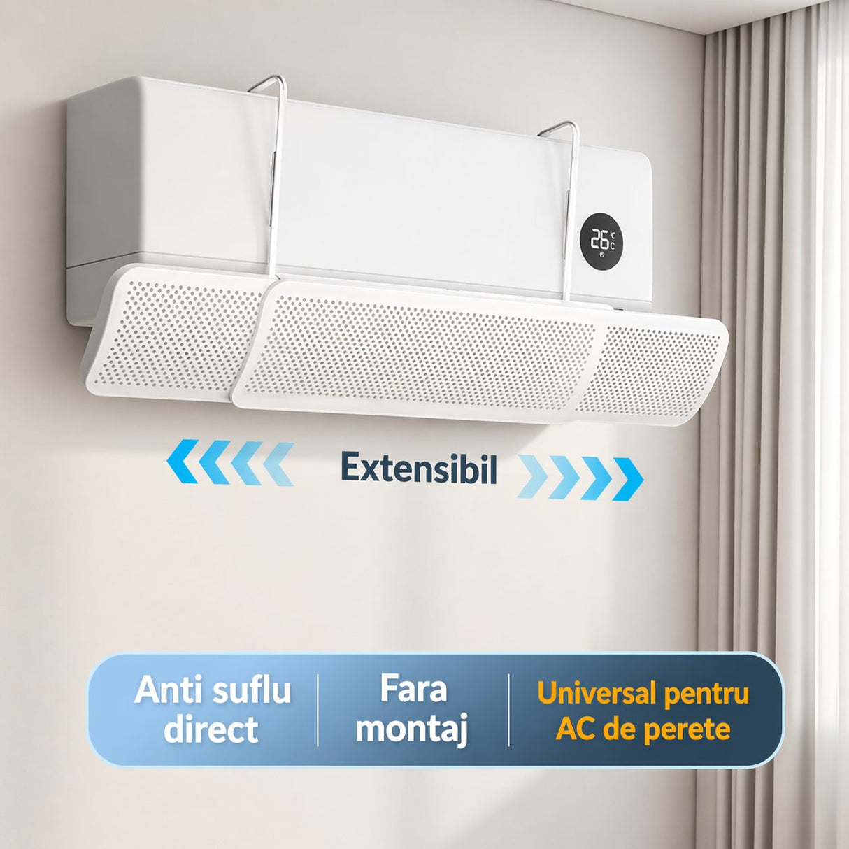 Panou Deflector Aer Conditionat, Flippy, pentru AC de Perete, Extensibil, Universal, Anti Suflu Direct, Fara Montaj, Alb - vivimall.ro