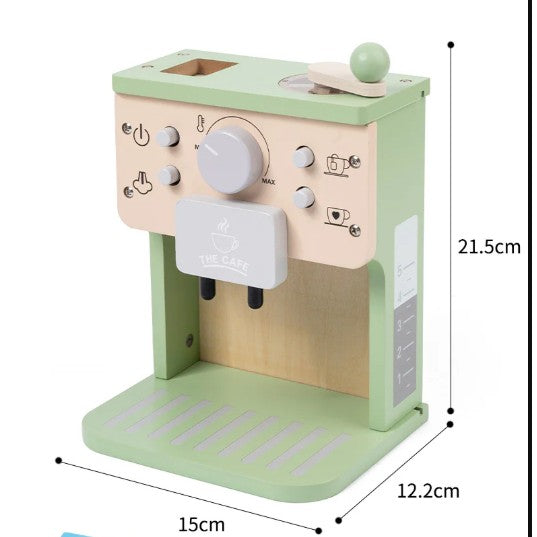 Aparat de Cafea pentru Copii, Flippy, Espressor de Cafea pentru Copii, Jucarie din Lemn, Set Barista din 10 Piese, 15 x 12.2 x 21.5 cm, Verde/Bej - vivimall.ro