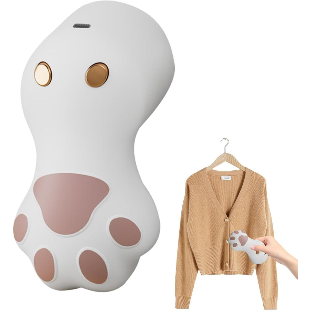 Aparat pentru Curatat Scame, Par Si Praf, Vivimall, Pentru Diferite Tipuri De Material, Incarcare USB Type-C, Model Labuta de Pisica, 14x7x7.5 cm, Alb-Roz - vivimall.ro