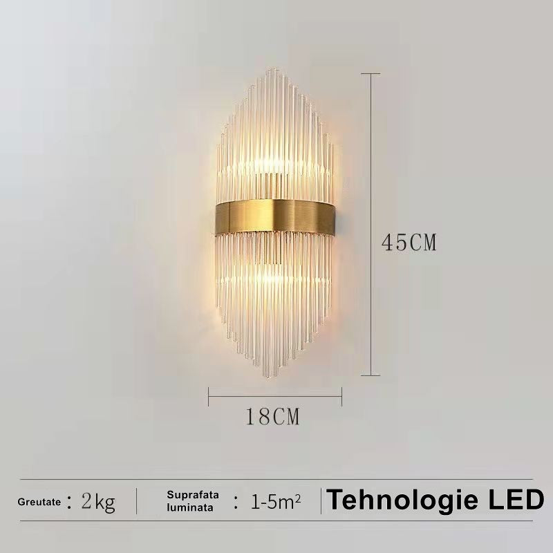 Aplica de Perete, Vivimall, pentru Interior, din Otel Inoxidabil si Sticla, LED, Auriu, 45x18 cm - vivimall.ro