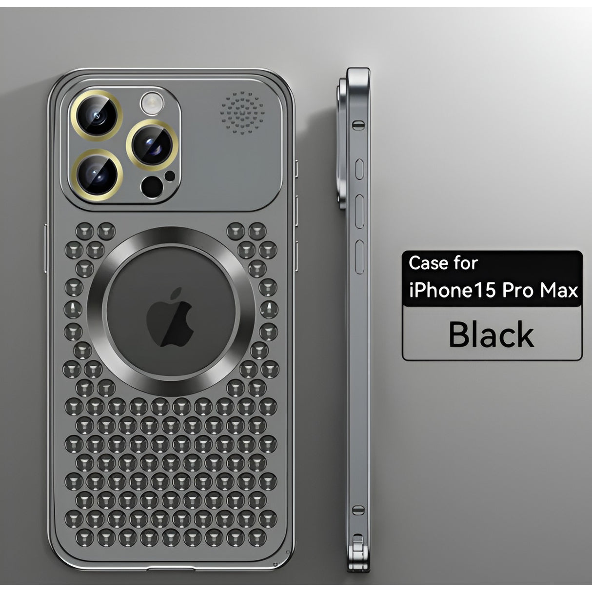Husa MagSafe Aromaterapia Compatibila cu iPhone 15 Pro Max, Vivimall, Suport Magnetic, Antisoc, Antizgariere, Protectie Camera si Supraincalzire, din Aliaj de Aluminiu, Negru - vivimall.ro