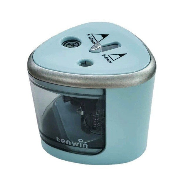 Ascuțitoare electrică compactă din plastic durabil, vedere laterală, alimentare 4 baterii AA