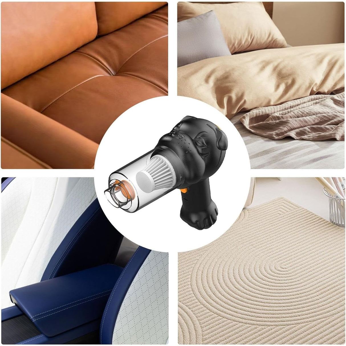 Aspirator Auto 4 in 1 Portabil fara Fir, Vivimall, 120W, Autonomie 1-3 h, 2 Viteze, Aspirare Umeda/Uscata, Functia de Sulfare/Umflare, Negru - vivimall.ro