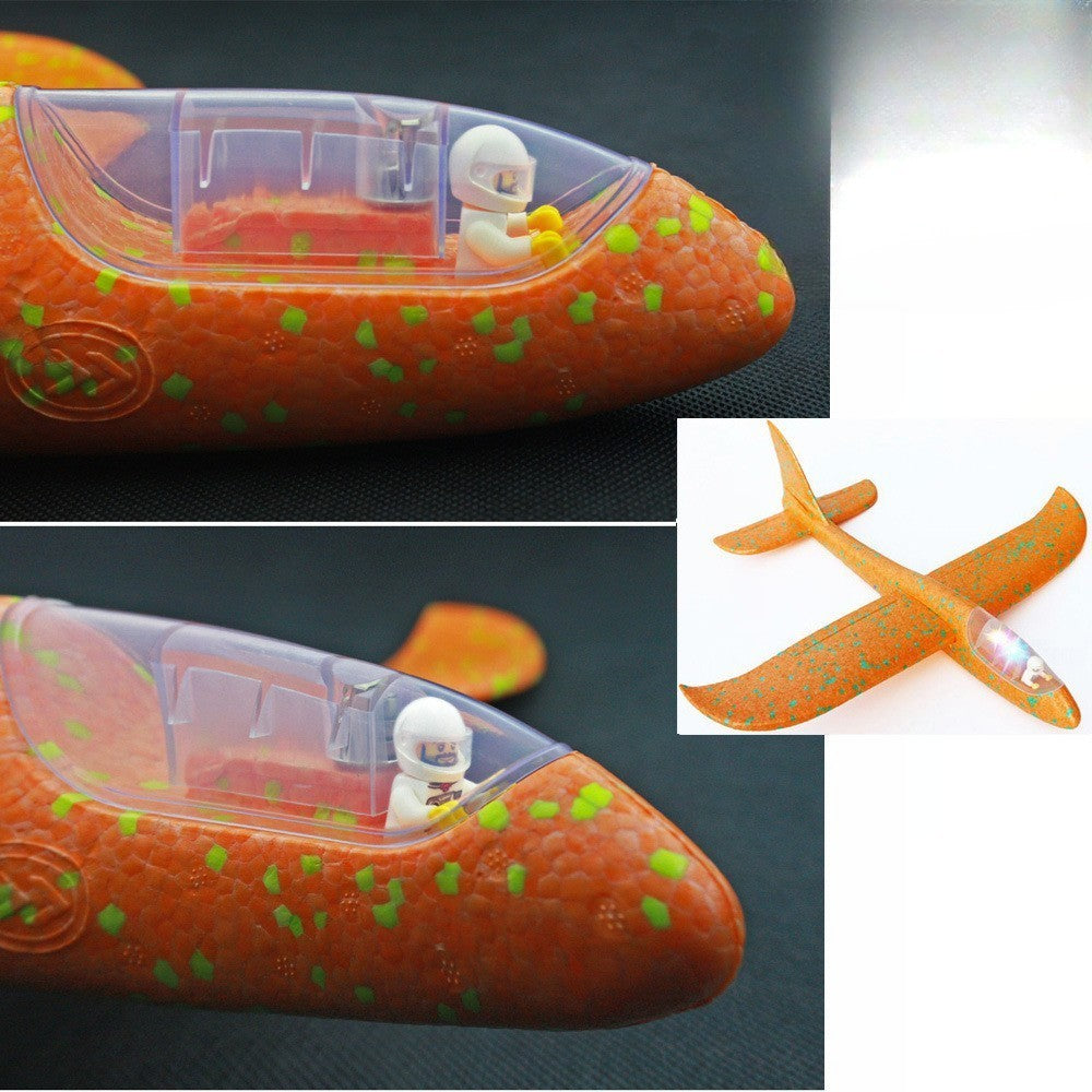 Avion Planor cu Pilot, Vivimall, Din Polistiren, Cu Lumini in Cabina Pilotului, Lungime 47 cm, Portocaliu - vivimall.ro