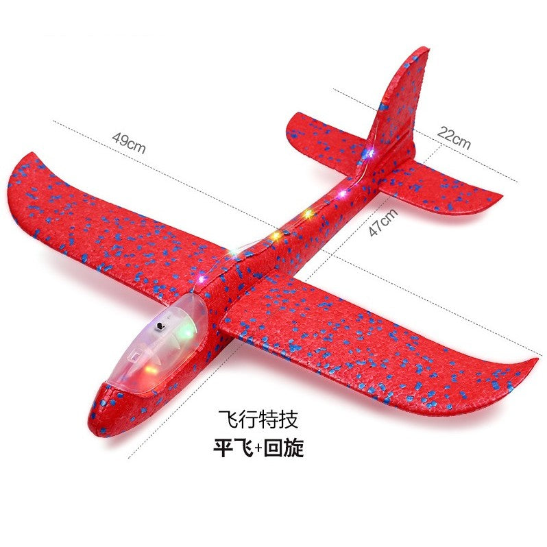 Avion planor din polistiren in punga , lungime 47 cm, cu lumini pe toata lungimea, Rosu , Vivimall - vivimall.ro