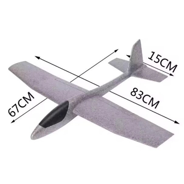 Avion Zburator, Vivimall, Tip Planor, 83 cm Lungime, +3 Ani, din Polistiren, Aruncare 10 - 30 m, Gri - vivimall.ro