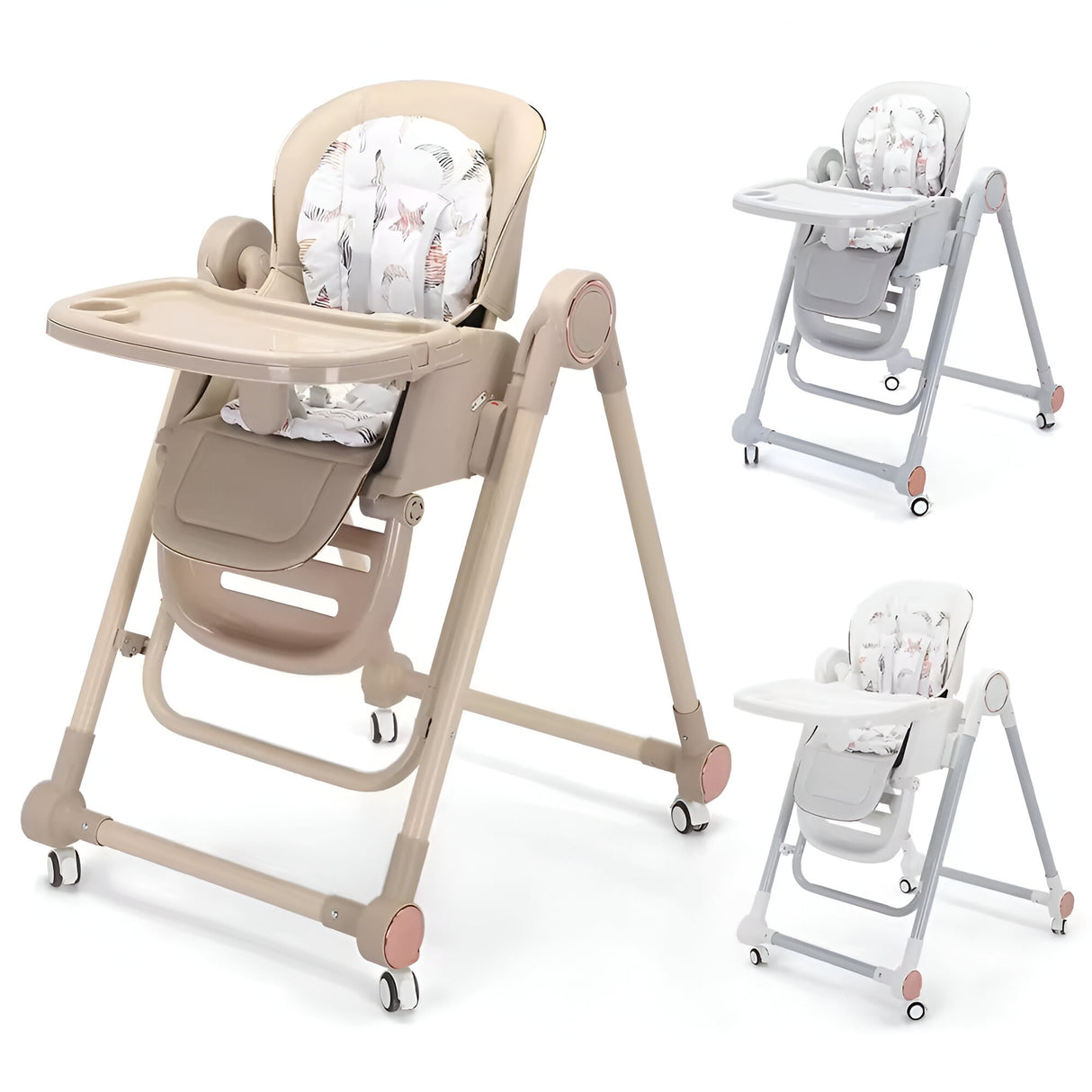 Scaun de Masa pentru Bebelusi si Copii, Vivimall, Tavita si Husa Detasabile, Multifuncțional, Stabil, Centura de Siguranta, Inaltime Ajustabila, Spatar Reglabil Moale, Balansoar, de la 6 Luni, Alb - vivimall.ro